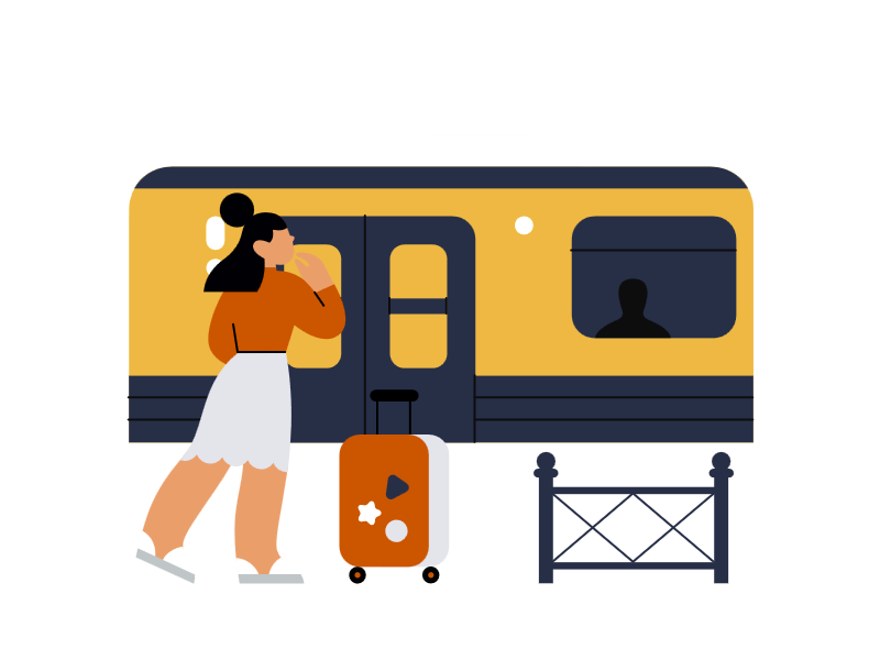 Illustration einer Person die in einen Nachtzug einsteigt